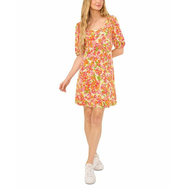  ǥ ԡ ȥåץ Women's Printed Square Neck Puff Sleeve Knit Dress...
