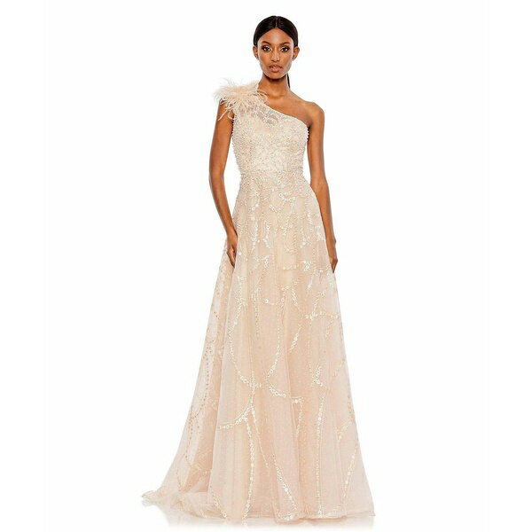 マックダガル レディース ワンピース トップス Women's Embellished One Shoulder A Line Gown Peach