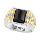 エフィー コレクション メンズ リング アクセサリー EFFY® Men's Onyx & Diamond Accent Ring in Sterling Silver & 14k Gold-Plate Silver