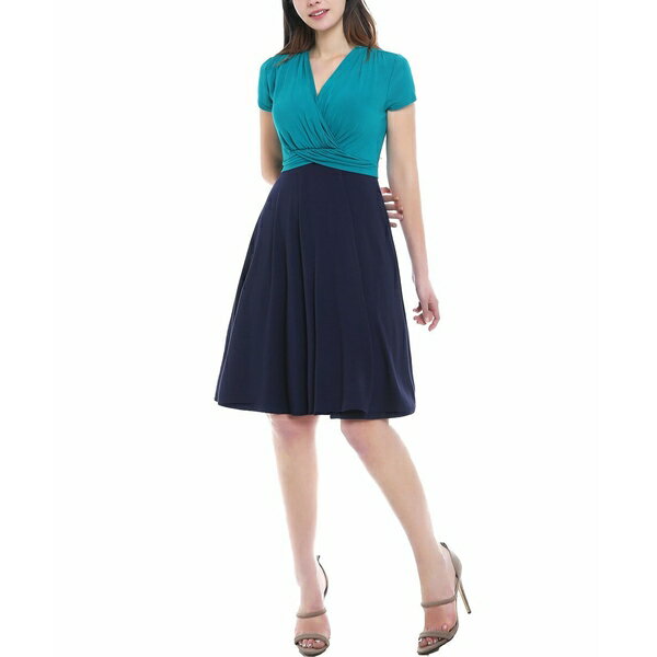 キミ アンド カイ レディース ワンピース トップス Maternity V-Neck Faux Wrap Nursing Dress Navy/teal