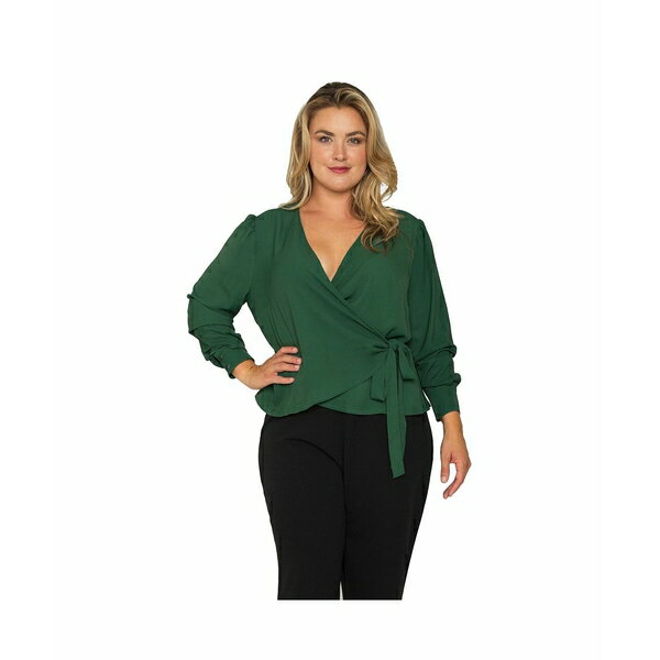 スタンダーズアンドプラクティス レディース シャツ トップス Plus Size Wrap Tie Long Sleeve Blouse Green