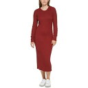 JoNC fB[X s[X gbvX Women's Ribbed Long Sleeve Crewneck Side Slit Dress Syrah