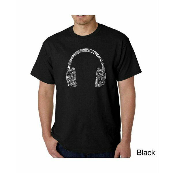 楽天astyエルエーポップアート メンズ Tシャツ トップス Mens Word Art T-Shirt - Headphones - Music in Different Languages Black