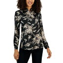 アンクライン レディース カットソー トップス Women's The Poet Printed Satin Blouse Anne Black/atlantic Gray Multi