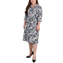 j[[NRNV fB[X s[X gbvX Plus Size Printed Shirt Dress Blue White