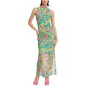 ドナモーガン レディース ワンピース トップス Women's Printed Mesh-Overlay Maxi Dress Absinthe Green