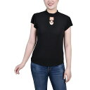 ニューヨークコレクション レディース カットソー トップス Petite Size Short Flutter Sleeve Mock Neck Top Bla...