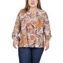 ニューヨークコレクション レディース カットソー トップス Plus Size Long Roll Tab Sleeve Pintuck Front Blous...