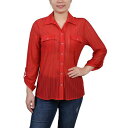 ニューヨークコレクション レディース カットソー トップス Petite Long Roll Tab Sleeve Burnout Knit Top Chine...