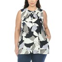 ホワイトマーク レディース カットソー トップス Plus Size Pleated Front Sleeveless Tunic Top Navy Gray