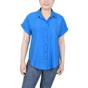 ニューヨークコレクション レディース カットソー トップス Women's Short Extended Sleeve Blouse Blue