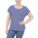 ニューヨークコレクション レディース カットソー トップス Petite Size Short Extended Sleeve Top Royal White Black Geometric(4)