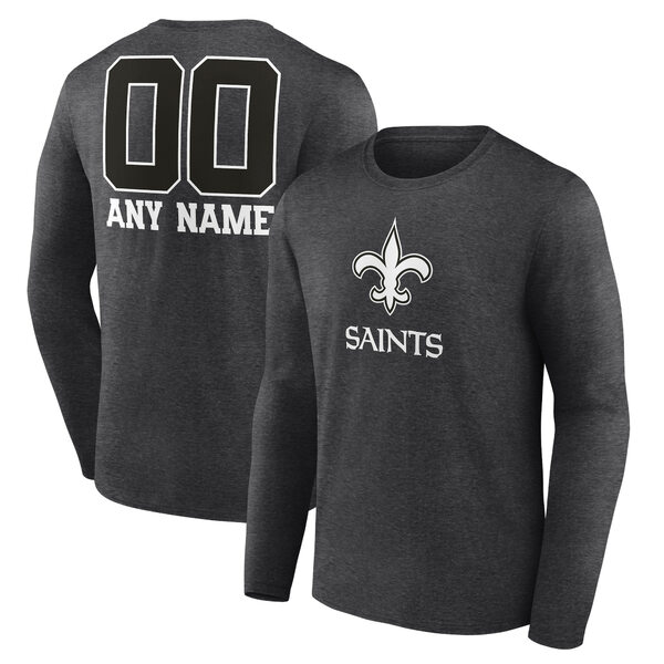 ファナティクス メンズ Tシャツ トップス New Orleans Saints Monochrome Personalized Name & Number Long Sleeve TShirt Charcoal