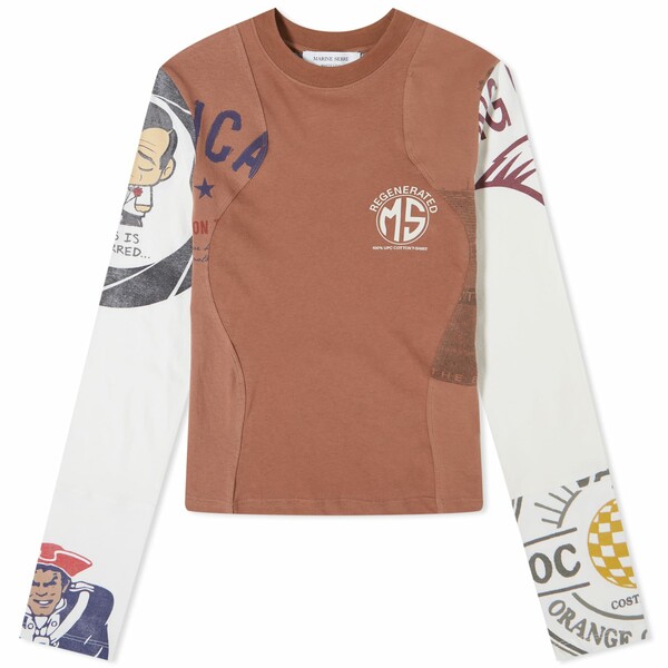 ޥ꡼  ǥ T ȥåץ Marine Serre Regenerated Graphic Patchwork T-Shirt Brown