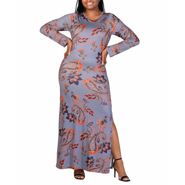 24セブンコンフォート レディース ワンピース トップス Plus Size Long Sleeve Maxi Dress Purple Multi