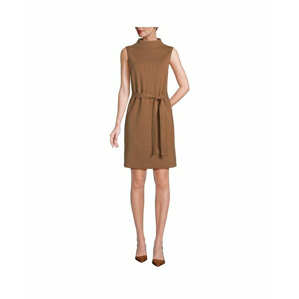 ランズエンド レディース ワンピース トップス Women's Cotton Blend Short Sleeve Mock Neck Sweater Dress Warm tawny brown