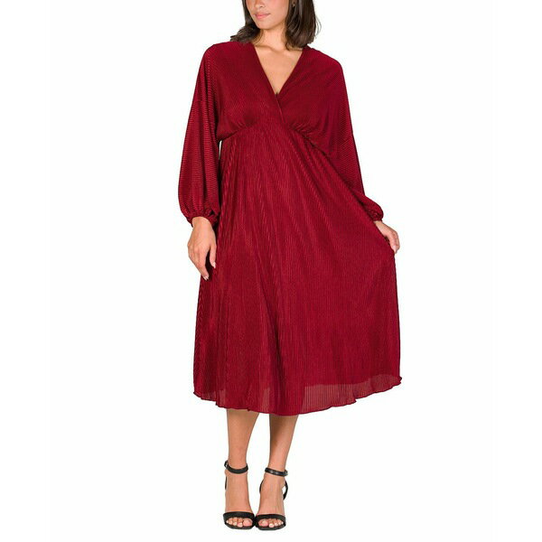 24セブンコンフォート レディース ワンピース トップス Women's Pleated V Neck Empire Waist Midi Dre..