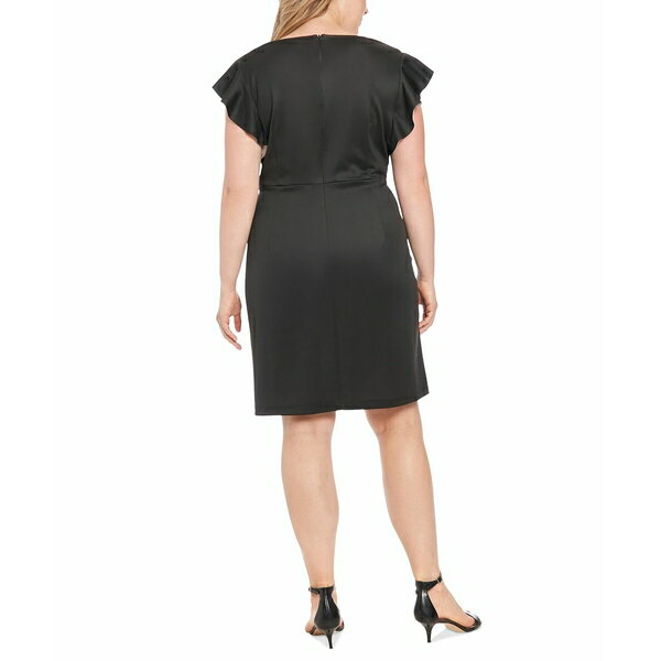 ロンドンタイムス レディース ワンピース トップス Plus Size Surplice Cascade Sheath Dress Black/Ivory