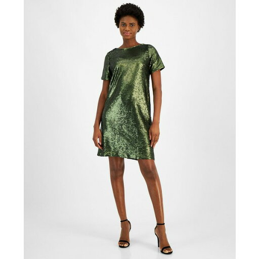 アンクライン レディース ワンピース トップス Women's Sequined Short-Sleeve Shift Dress Olive Nigh アンクライン レディース ワンピース トップス Women's Sequined Short-Sleeve Shift Dress Olive Nigh