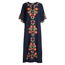 フランセスバレンタイン レディース ワンピース トップス Charming Poppy Cotton Broadcloth Maxi Caftan navy