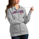 アンティグア レディース パーカー・スウェットシャツ アウター Philadelphia Phillies Antigua Women's Team Logo Victory FullZip Hoodie Heather Gray