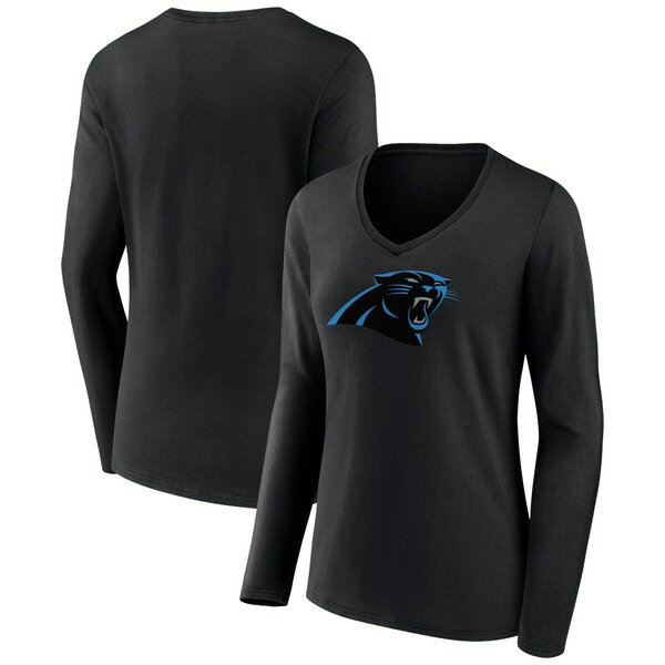 t@ieBNX fB[X TVc gbvX Carolina Panthers Fanatics Branded Women's Primary Team Logo Long Sleeve VNeck TShirt Black