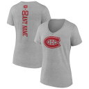 【送料無料】 ファナティクス レディース Tシャツ トップス Montreal Canadiens Fanatics Branded Women's Personalized Name & Number VNeck TShirt Heather Gray