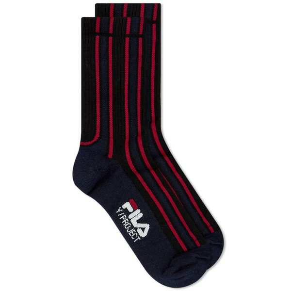 ワイプロジェクト レディース 靴下 アンダーウェア Y/Project x Fila Illusion Stripe Sock Black