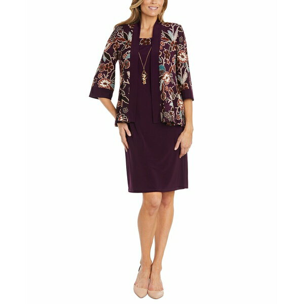 アールアンドエムリチャーズ レディース ワンピース トップス Petite 2-Pc. Printed Jacket & Necklace Dress Set Eggplant