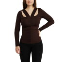 ベベ レディース カットソー トップス Women's Cut Out Ruched Top Coffee bean