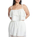 エロクイ レディース カットソー トップス Women's Plus Size Camisole Lace Crop Top Jet stream