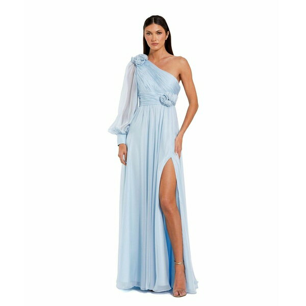 マックダガル レディース ワンピース トップス Women's One Sleeve Chiffon Gown With 3D Flowers Powd..