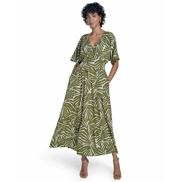 ジェシカハワード レディース ワンピース トップス Petite V-Neck Fit & Flare Dress Olive