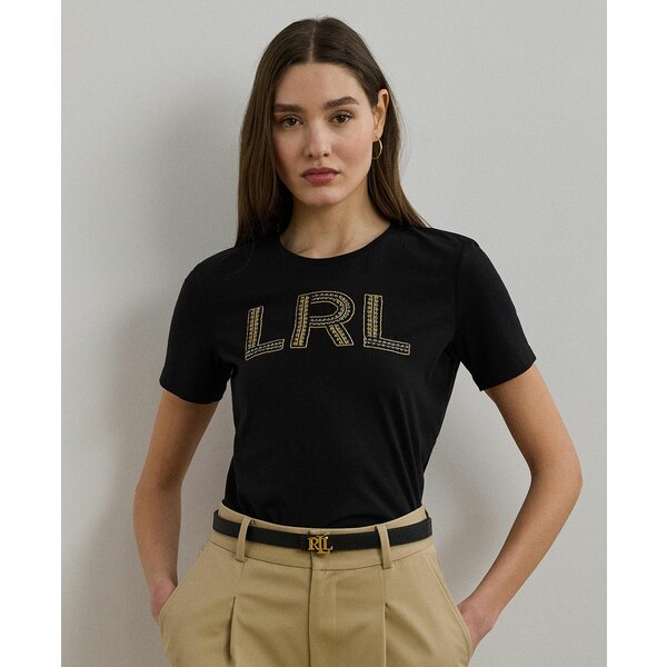 ラルフローレン レディース カットソー トップス Women's Beaded-Logo Cotton Jersey Tee Black