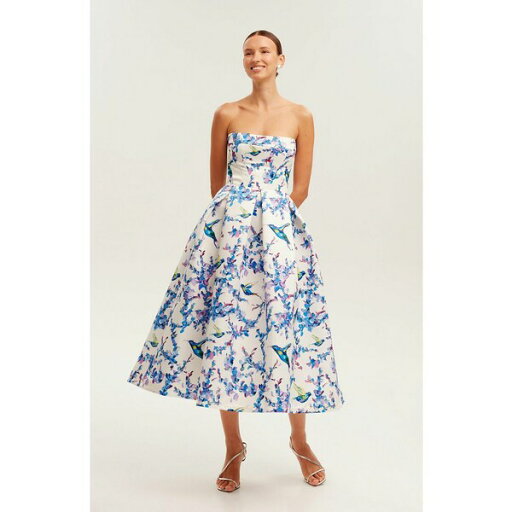 ミルカ レディース ワンピース トップス Women's Strapless Midi Dress With A Flower Print Lavender birds ミルカ レディース ワンピース トップス Women's Strapless Midi Dress With A Flower Print Lavender birds