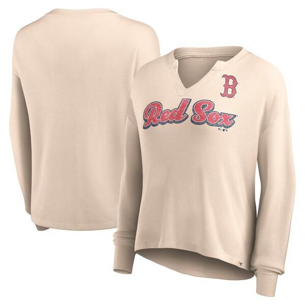 ファナティクス レディース Tシャツ トップス Boston Red Sox Fanatics Branded Women 039 s Go For It Waffle Knit Long Sleeve Notch Neck TShirt Cream
