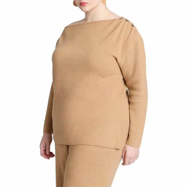 エロクイ レディース ニット&セーター アウター Women's Plus Size Asym Sweater With Hardware Detail Warm caramel
