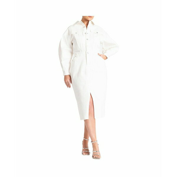 エロクイ レディース ワンピース トップス Women's Plus Size Oversized Denim Midi Dress White denim