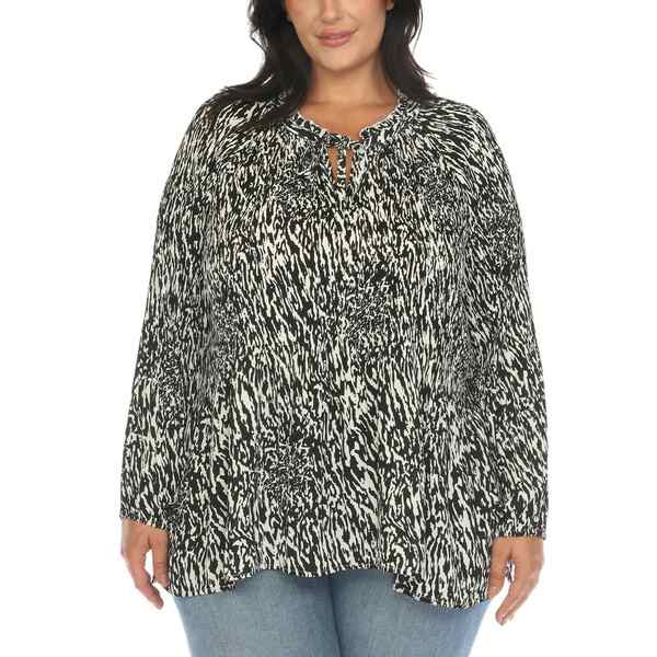 ホワイトマーク レディース シャツ トップス Plus Size Printed Peasant K