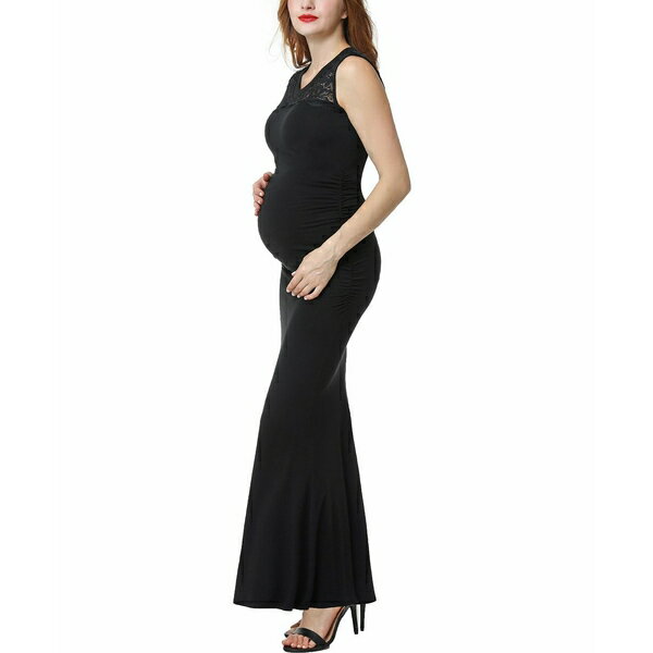キミ アンド カイ レディース ワンピース トップス Maternity V-Neck Lace Trim Mermaid Maxi Dress Black