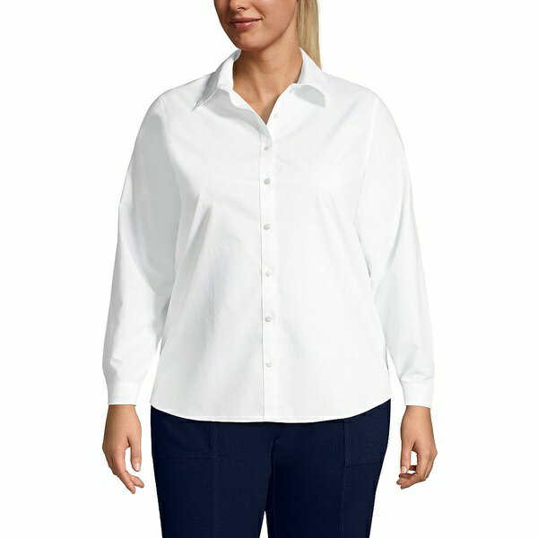 󥺥 ǥ  ȥåץ Plus Size Wrinkle Free No Iron Button Front Shirt White