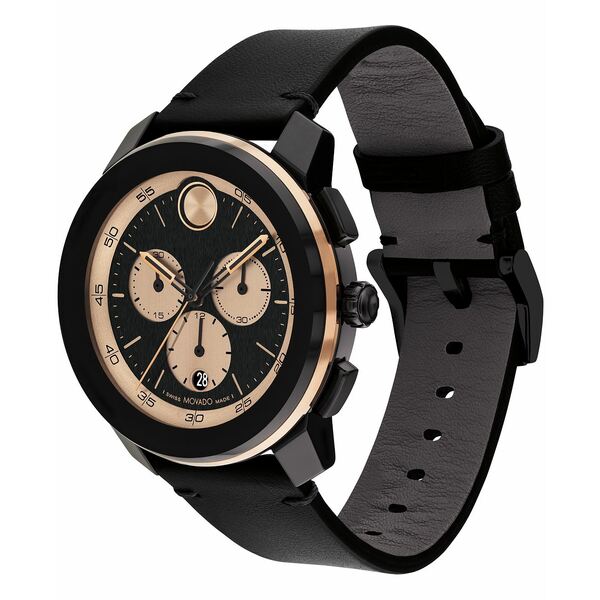 モバド モバド レディース 腕時計 アクセサリー Men's Bold Tr90 Swiss Quartz Chrono Black Leather Watch 44mm Black