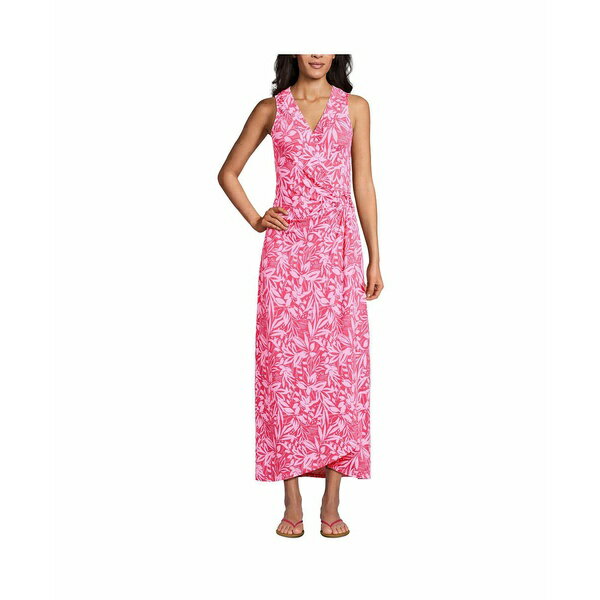 ランズエンド レディース ワンピース トップス Women 039 s Sleeveless Tulip Hem Maxi Dress Rouge pink graphic floral