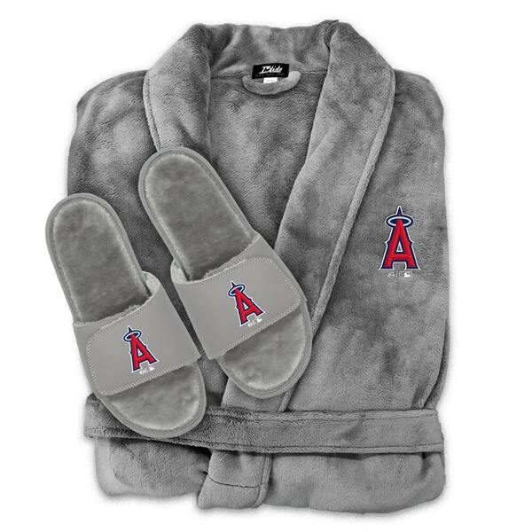 アイスライド メンズ サンダル シューズ Los Angeles Angels ISlide Unisex Faux Fur Slide Sandals & Robe Bundle Gray