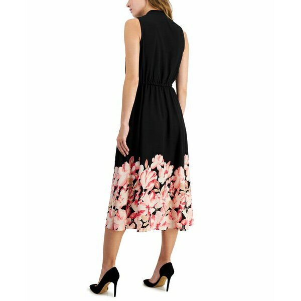 アンクライン レディース ワンピース トップス Women's Jenna Floral-Hem Drawstring-Waist Midi Dress Anne Black/Camellia Multi