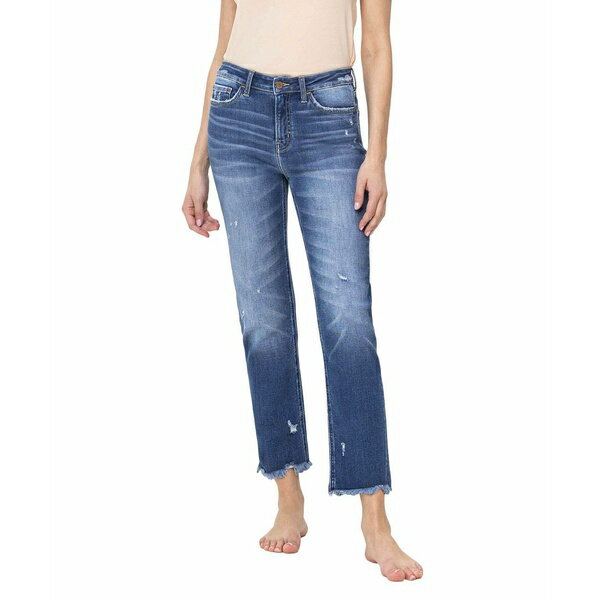 フライングモンキー レディース デニムパンツ ボトムス Women's High Rise Slim Raw Hem Straight Jeans Amazingly blue