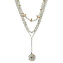 ラッキーブランド レディース ネックレス・チョーカー・ペンダントトップ アクセサリー Two-Tone Color Stone & Mother-of-Pearl Daisy Beaded Layered Lariat Necklace, 15-1/4