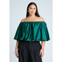 エロクイ レディース カットソー トップス Women's Plus Size Satin Bubble Top Proud green