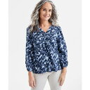 スタイルアンドコー レディース カットソー トップス Petite V-Neck Pin-Tuck Top, Exclusively at Macy's Dye Blue(4)