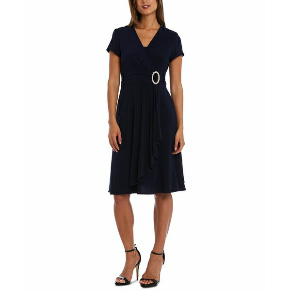 アールアンドエムリチャーズ レディース ワンピース トップス R&M Richards Short-Sleeve Faux-Wrap Dress Navy